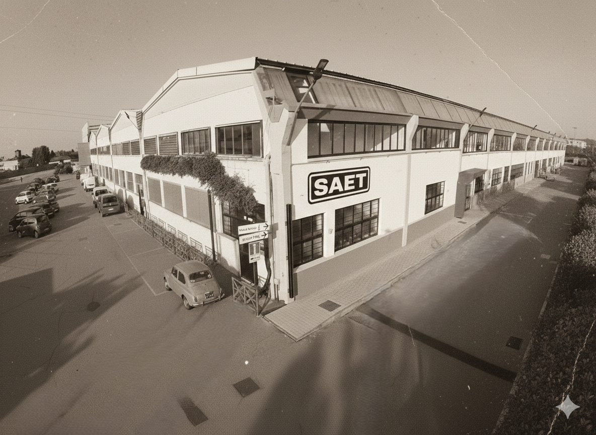 Founding of SAET on the outskirts of Turin, during the Italian economic boom of the '60s.